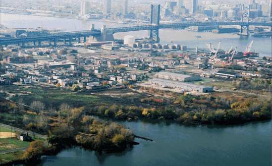 An aerial view of the North Camden waterfront, as seen from the northeast.