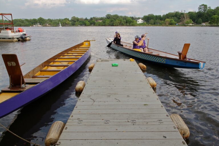 After losing their place on the Schuylkill River, the oldest all-female dragon boating team in Philadelphia has found a temporary home on the Cooper River in New Jersey. (Emma Lee/for NewsWorks)
