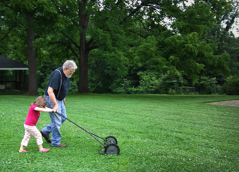 Mowing the lawn in the fall, before winter