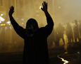 Person with arms raised