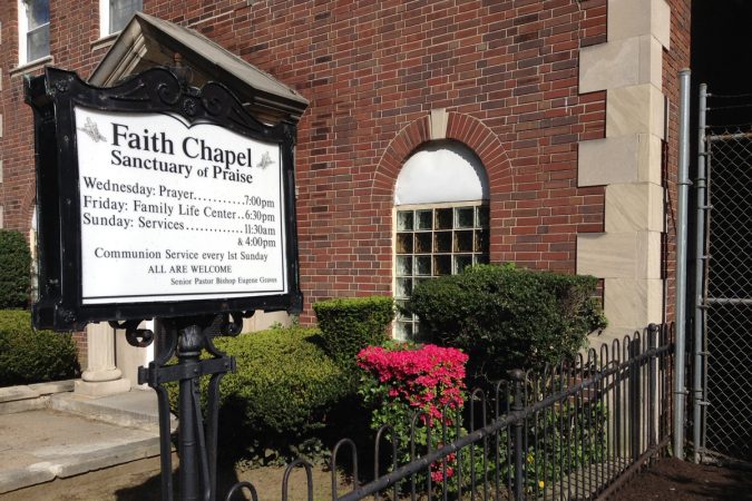 Façade of the Church, facing East Price Street. Signage with the name of Bishop Eugene Graves honors his legacy.