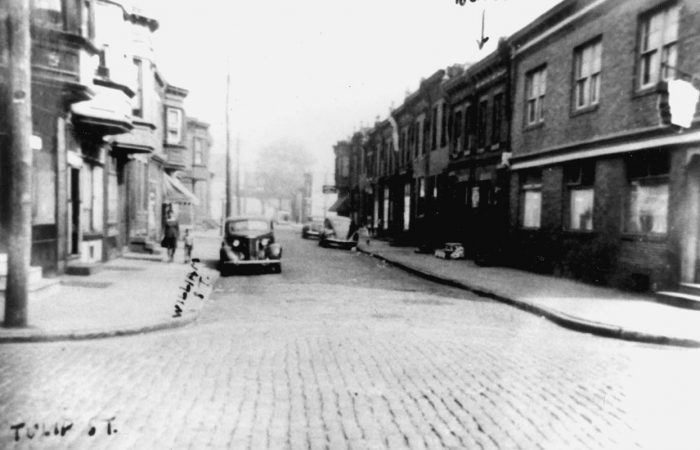 Williams Street at Tulip Street, the heart of Newtown, contained shops and residences only one block away from the two synagogues. (Courtesy of Izzy Yanus)