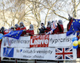 protesters on a bus in Britain