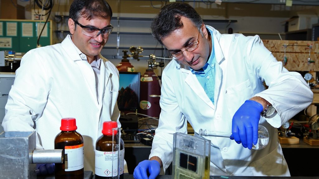 l_leaf Right, Amin Salehi-Khojin, assistant professor of mechanical and industrial engineering, and left, postdoctoral research associate Mohammad Asadi. (Courtesy The University of Illinois at Chicago)