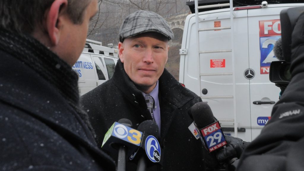  Capt. James Smith with Northwest Detectives addresses reporters on Thursday. (Bas Slabbers/for NewsWorks) 