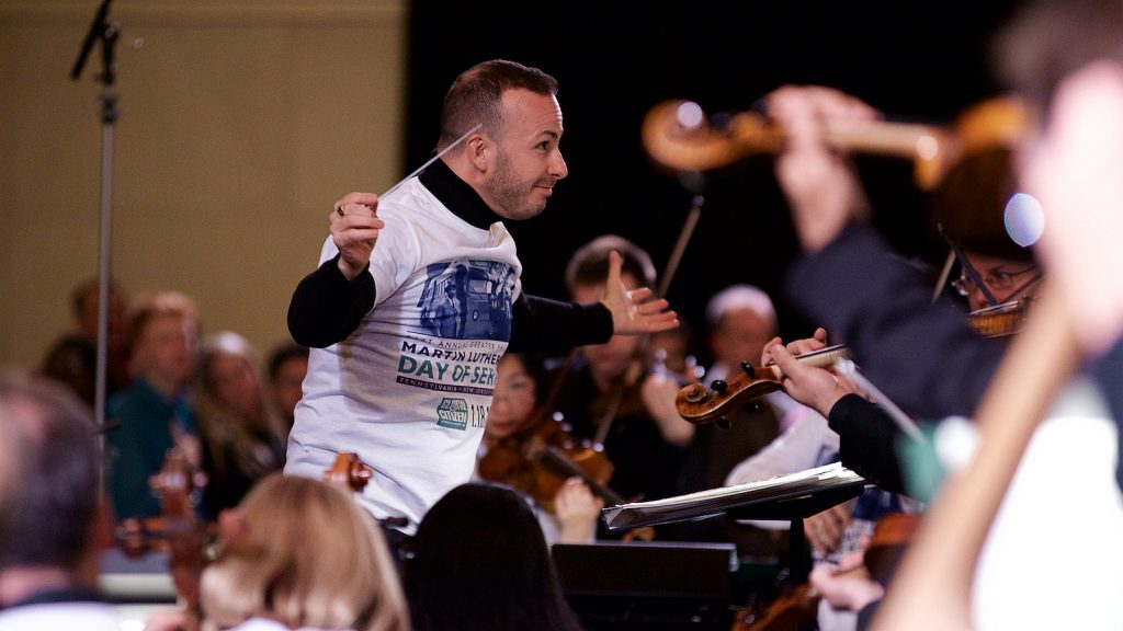  Yannick Nézet-Séguin conducts the Philadelphia Orchestra's 26th Annual Martin Luther King Jr. Tribute Concert at Girard College Chapel on Monday. (Bastiaan Slabbers/for NewsWorks) 