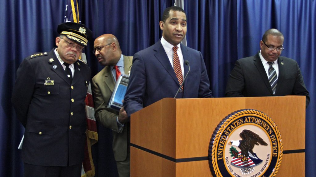  U.S. Attorney Zane Memeger speaks in March about the Department of Justice recommendations for reforming the use of deadly force by police in Philadelphia. (Emma Lee/WHYY) 