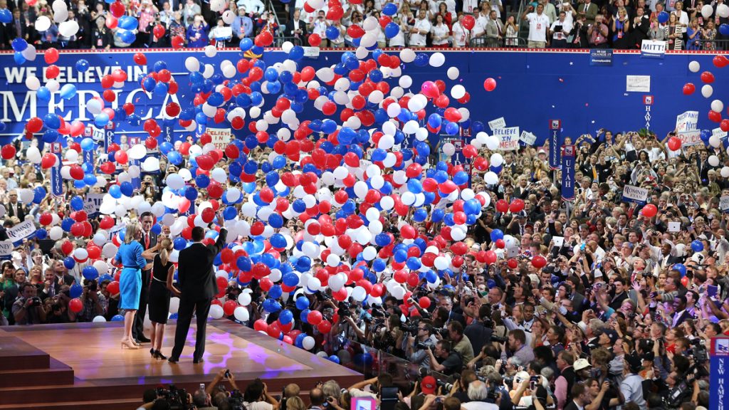  Republican presidential candidate Mitt Romney and vice presidential candidate Paul Ryan are shown on stage with their wives Ann Romney and Janna Ryan at the end of the 2012 Republican National Convention in Tampa, Fla. (AP Photo/Jae C. Hong, File) 