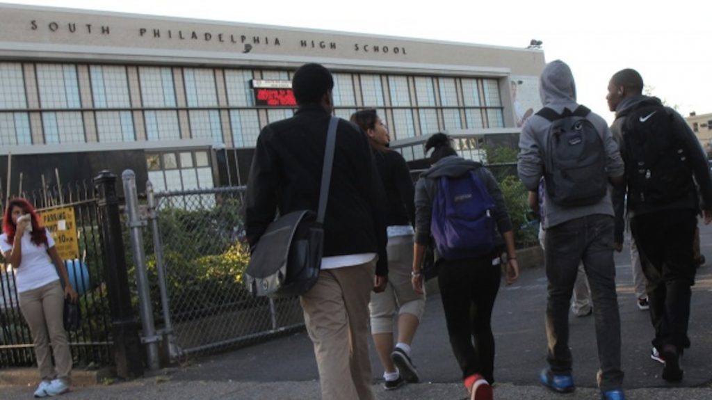 130909schoolssm_20130909_1207397938 Students filing into South Philadelphia High School on the first day of school. (Kimberly Paynter/WHYY)