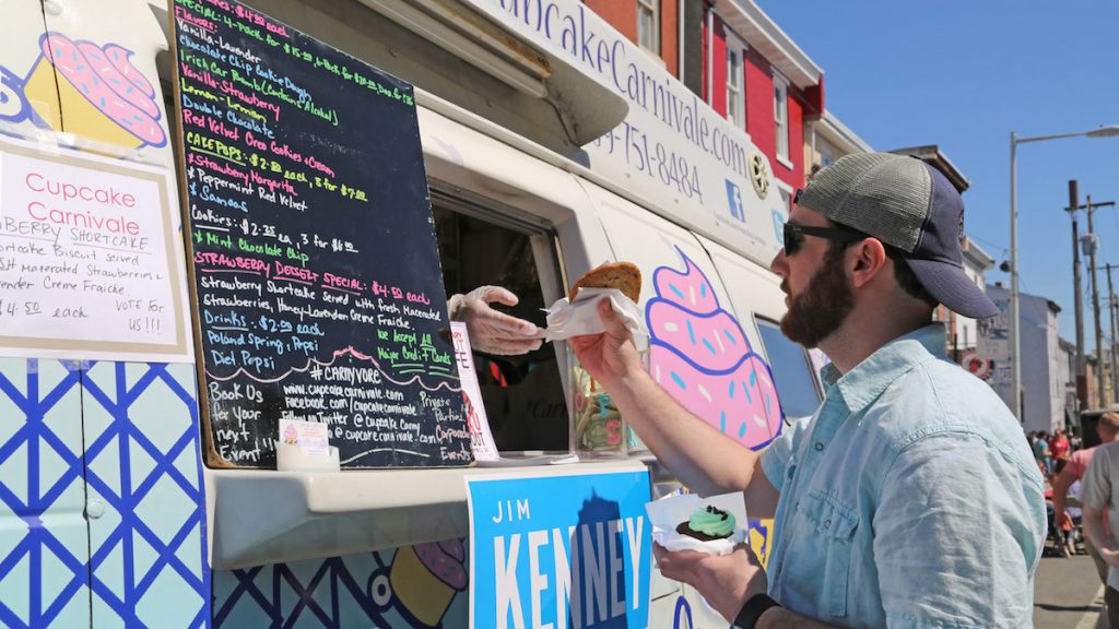 14-2 After trying out savory dishes, dessert trucks were there to satisfy anyone's sweet tooth with cupcakes, crepes and more (Natavan Werbock/for NewsWorks)