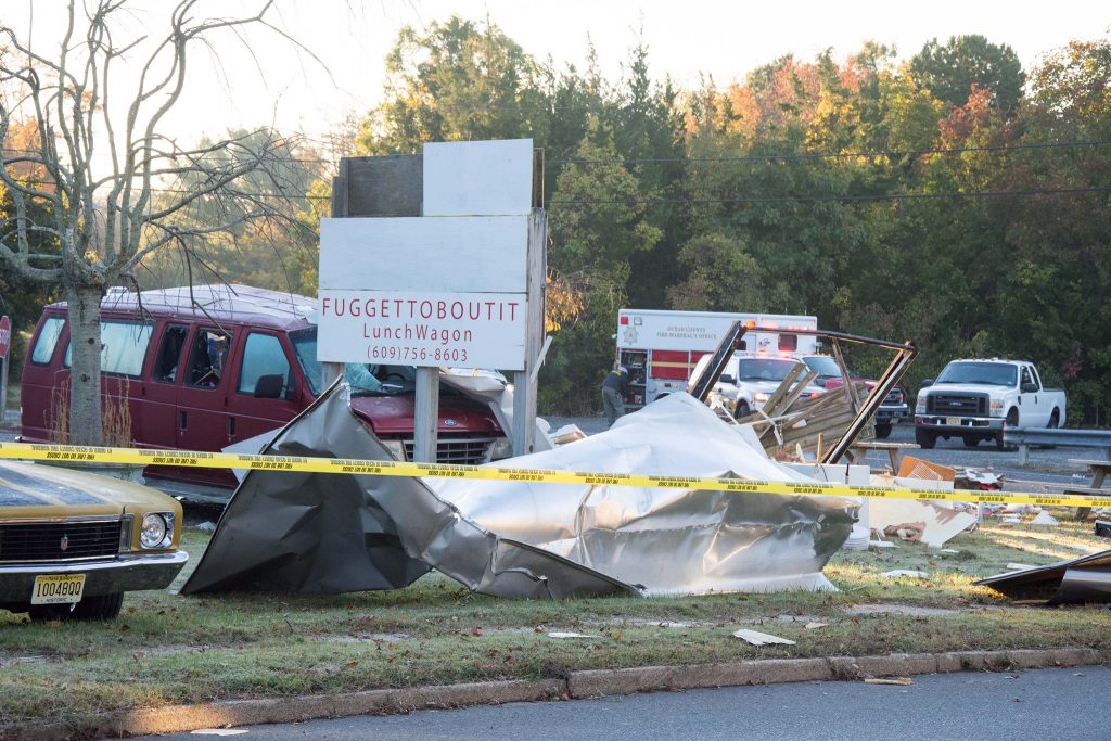 14882384_10154106277321985_8447137536553082347_o-1 Debris surrounding a hot dog truck destroyed by an explosion early this morning in Tuckerton. (Photo: JSHN contributor Roman Isaryk)
