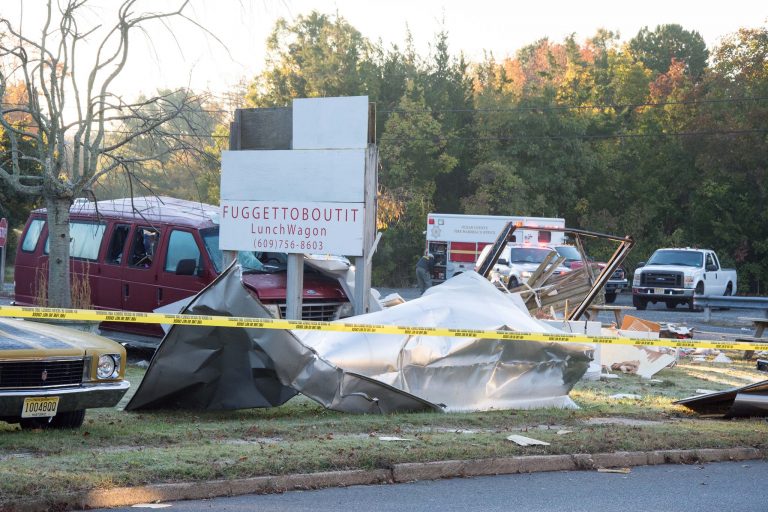 Debris surrounding a hot dog truck destroyed by an explosion early this morning in Tuckerton. (Photo: JSHN contributor Roman Isaryk)