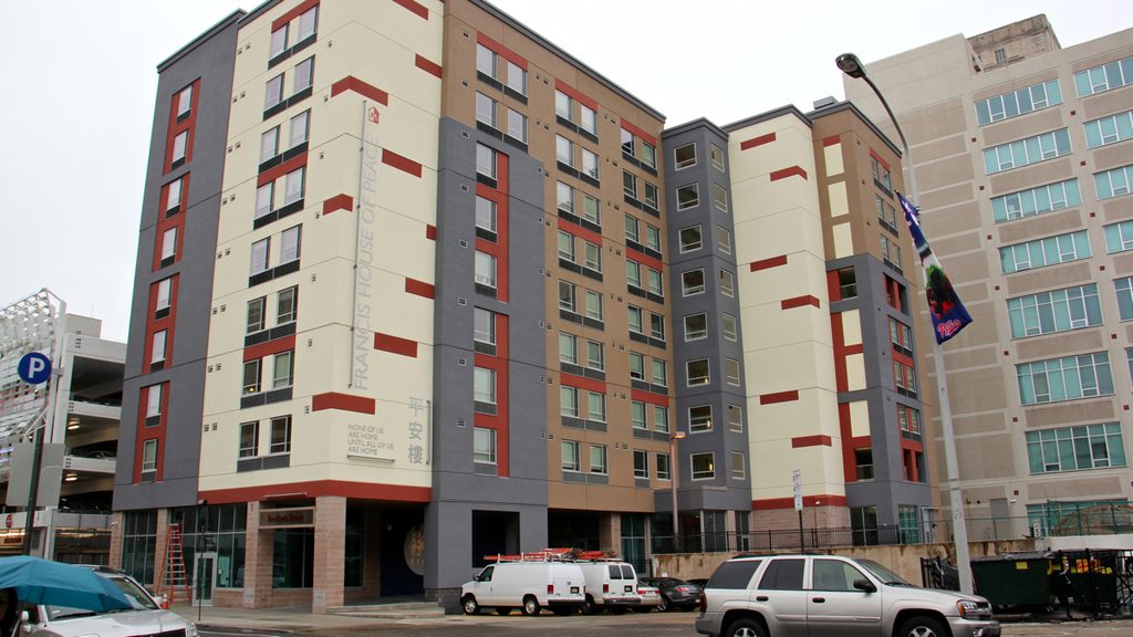 160503 francis house of peace The 94-unit Francis House of Peace on Arch Street opens Wednesday. (Emma Lee/WHYY)