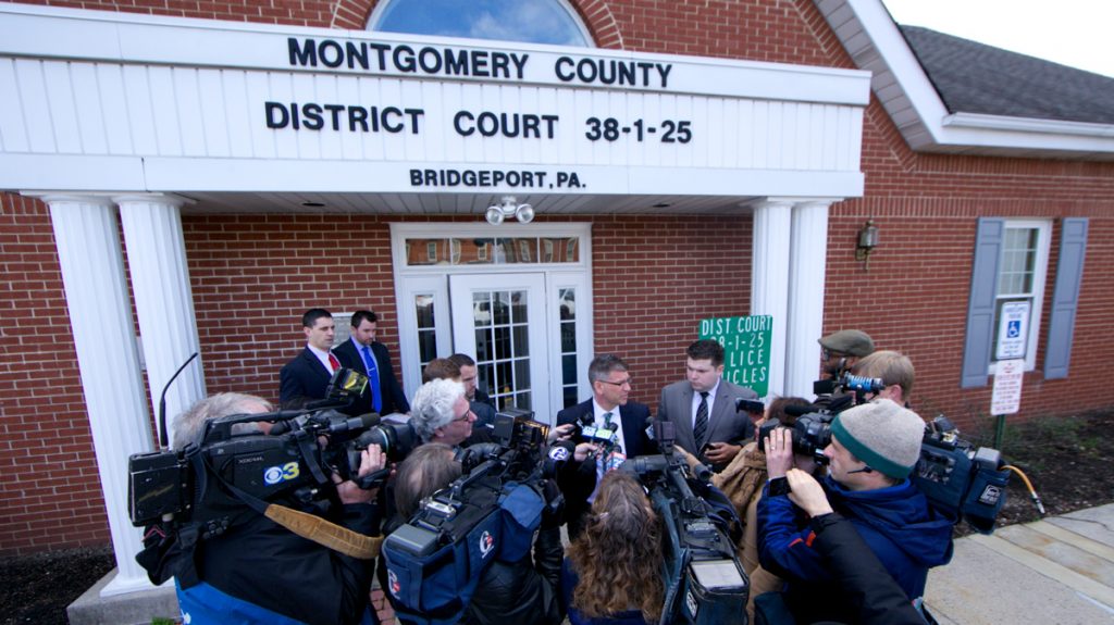 Chief Deputy Attorney General Erik Olsen answers questions about a $1.2 million overbilling scheme allegedly perpetrated by PennDOT employees. (Nathaniel Hamilton/for NewsWorks)