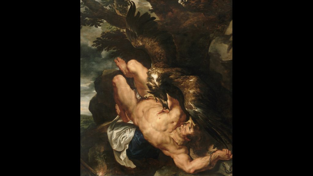 Peter Paul Rubens' Prometheus Bound was inspired by works by Michelangelo and Titian. All three are together at the Philadelphia Museum of Art in The Wrath of the Gods exhibit. (Image courtesy of the Philadelphia Museum of Art)