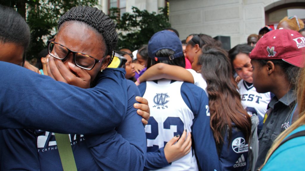 1vigil akyra Students and alumni of West Catholic High School mourn the death of 18-year-old Akyra Murray, a recent graduate and basketball standout who was vacationing with her family in Orlando when she was killed at the Pulse night club. (Emma Lee/WHYY)