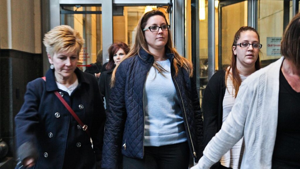 2-evb88ou3-uqr33otwqddienvuvbn3vidgbsze1y1e Kathryn Knott, center, leaves court Tuesday. The jury will now decide whether she is guilty in the assault of a gay couple in Center City in 2014. (Kimberly Paynter/NewsWorks)