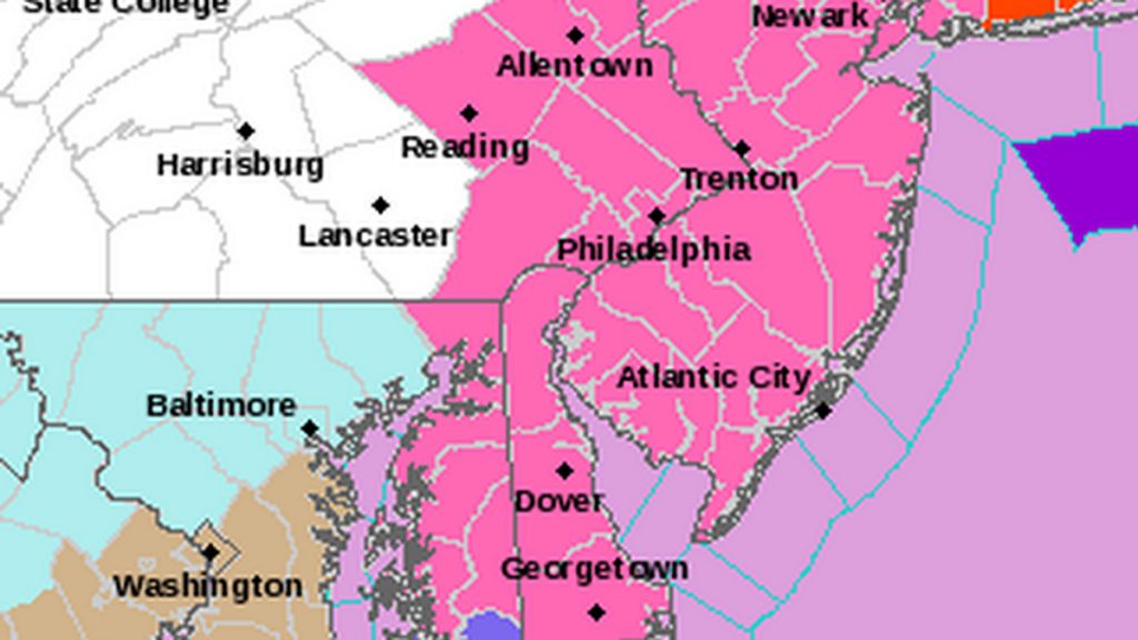  Areas in pink are under a Winter Storm Warning until 1 p.m. on Friday, Jan 3, 2014.  