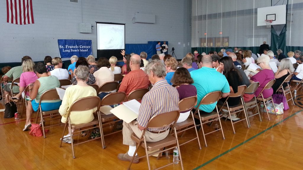 20130910-lbi-group-1200 Residents inside the gym of St. Francis Community Center in Long Beach Twp. (Alan Tu/WHYY)