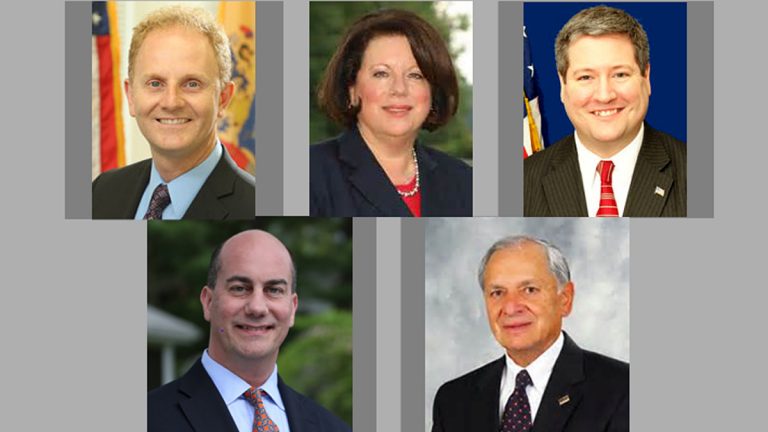  The major party candidates running in the 14th District. Top left, Wayne DeAngelo, Linda Greenstein, Dan Benson, Steven Cook and Peter A. Inverso (Image via NJ Spotlight) 