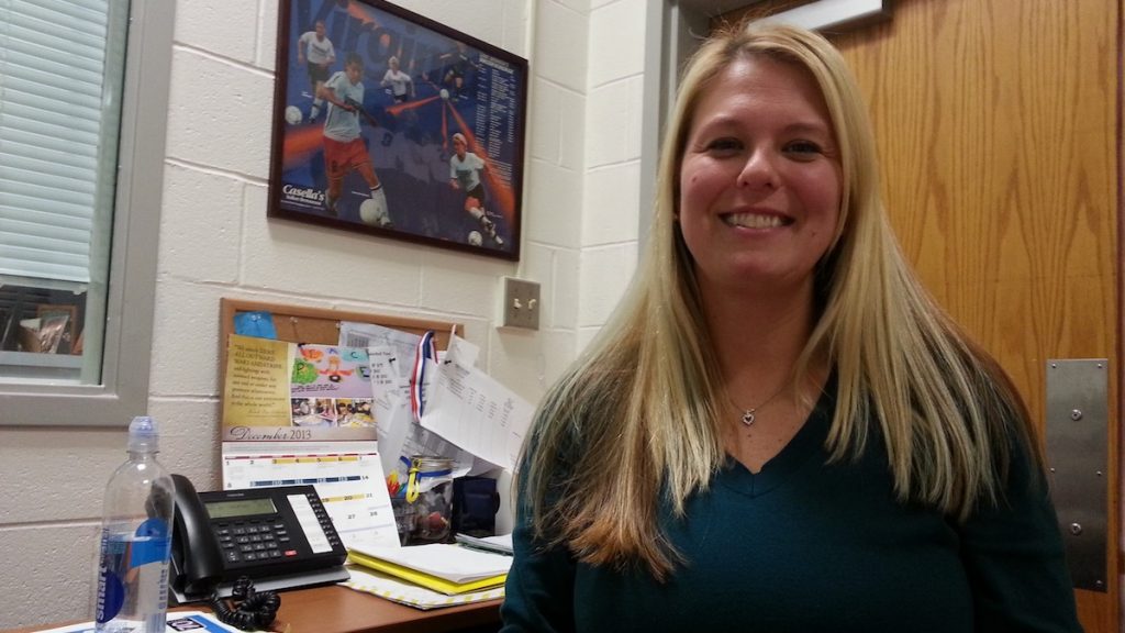 20131205_144042 Darci Borski in her office at Penn Charter. (Aaron Moselle/WHYY)