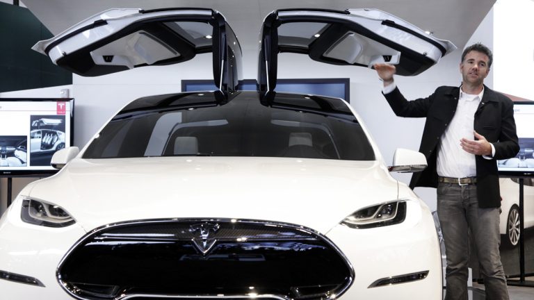  The Tesla Model X at  the 2013 North American International Auto Show in Detroit,  (AP Photo/Paul Sancya) 