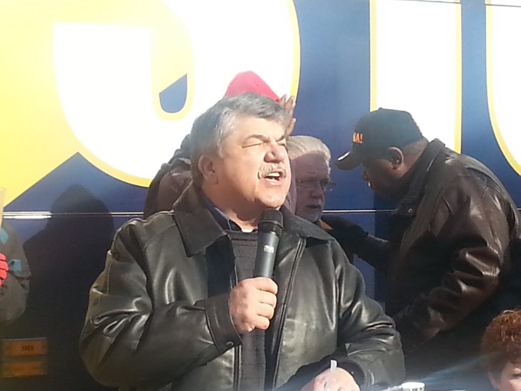  AFL-CIO President Richard Trumka speaks at rally. 
