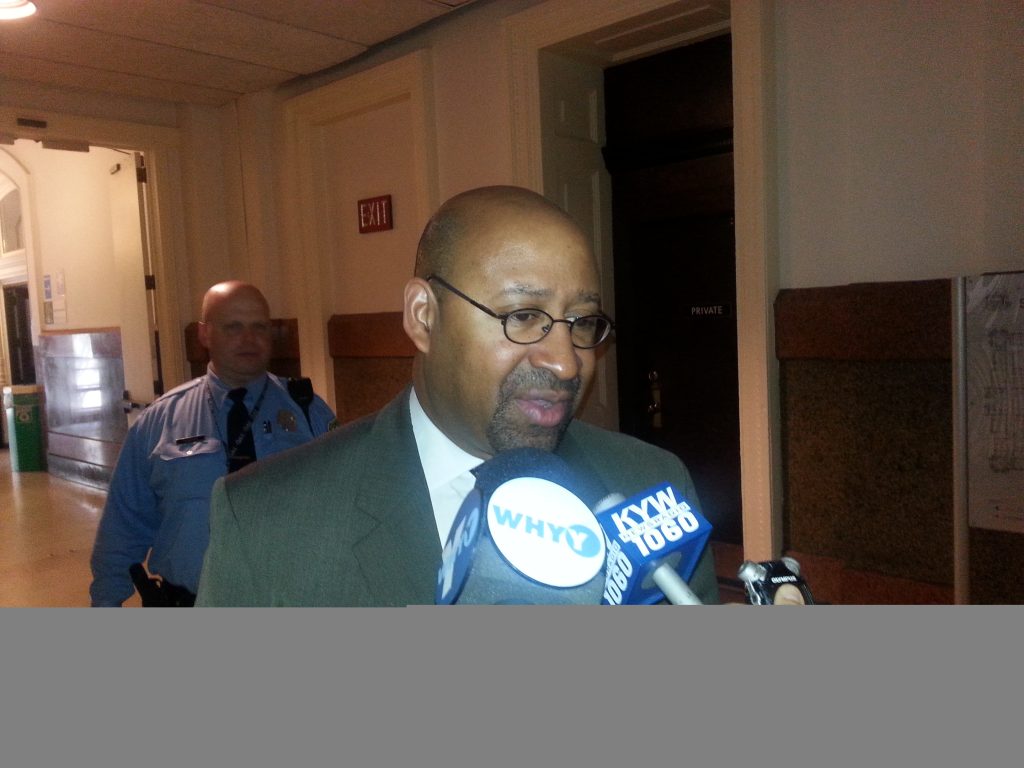20140414_113840 Mayor Michael Nutter talks about the World Meeting of Families (Tom MacDOnald/WHYY)
