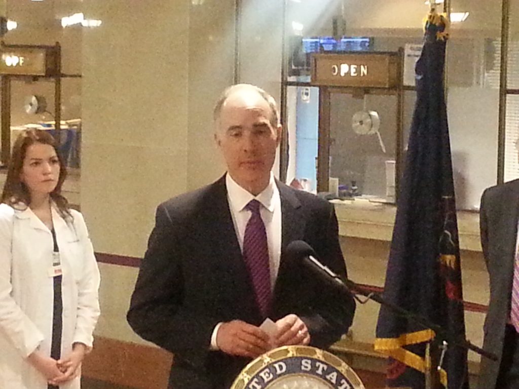 20140425_110653 U.S. Sen. Bob Cassey talks about his plan to make permanent a tax credit for mass-transit riders.