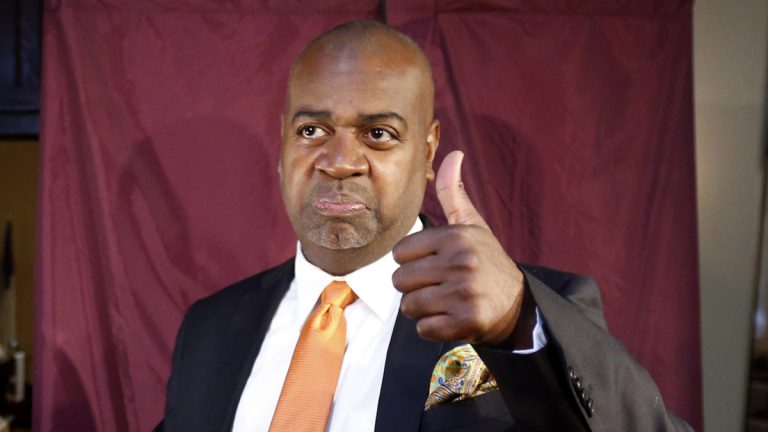  Newark mayoral hopeful Ras Baraka delivers a eulogy for his father, Amiri Baraka, during the poet's funeral Saturday. (AP Photo/Jason DeCrow) 