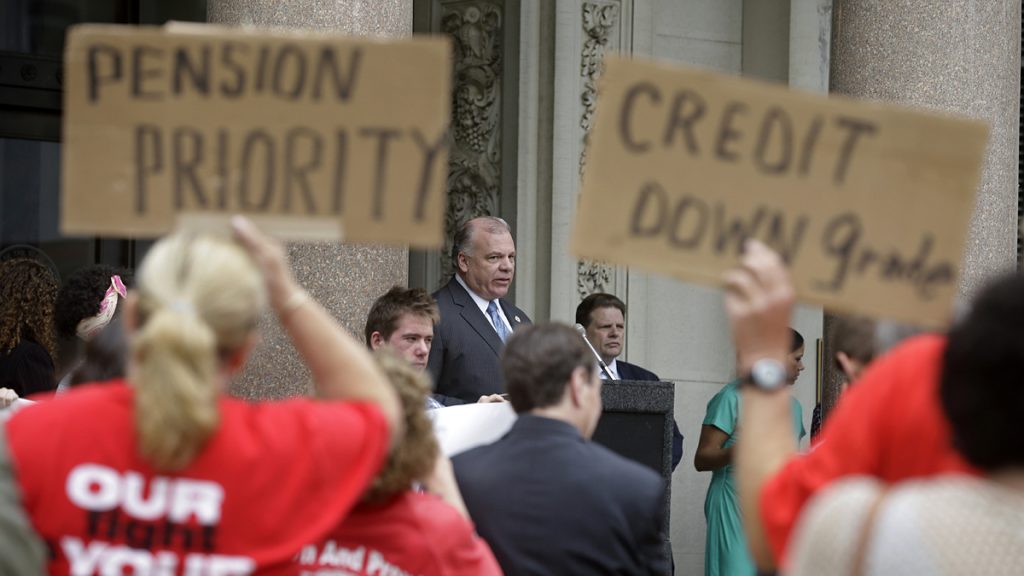 Stephen Sweeney N.J. Senate President Stephen Sweeney addressing union supporters angry at Gov Christie's plan to reduce pension payments. (AP Photo/Mel Evans)