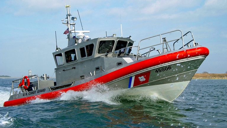  The boat used in Saturday's rescue was a 45 ft Response boat, which can self-right if it capsizes. (U.S. Coast Guard photo/ Petty Officer Patrick D. Kelley) 