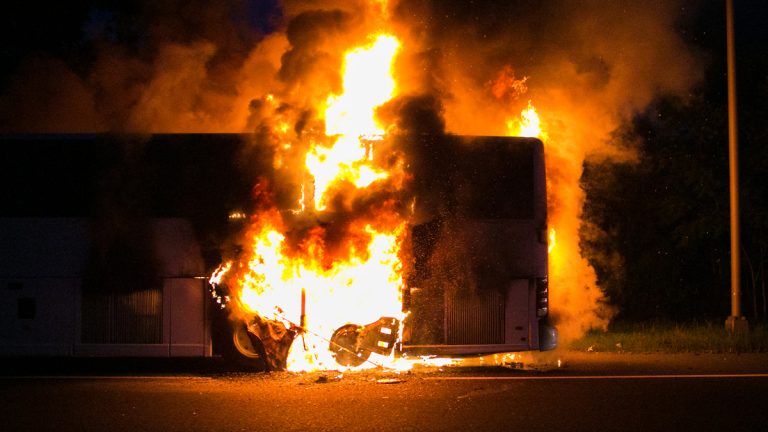  Initial reports say passengers were seen running along the southbound lanes of Interstate 287, away from the blaze. (AP Photo/Jimmy Kastner) 