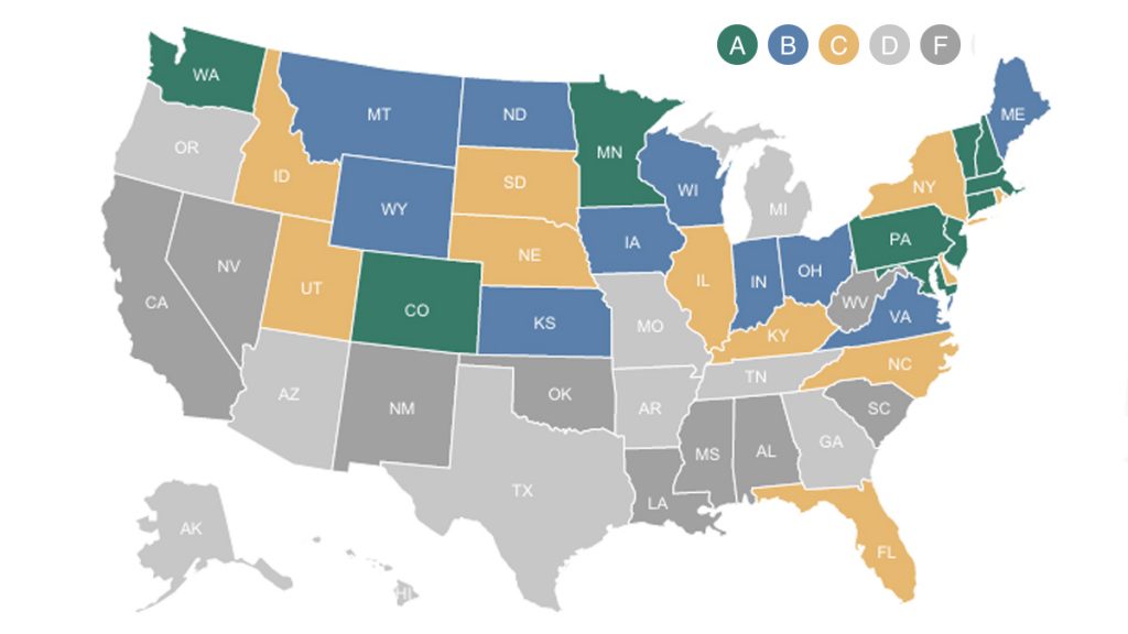 20141001-school-report-card-laura-1200 This map shows each state's overall grade in 'Education Effectiveness