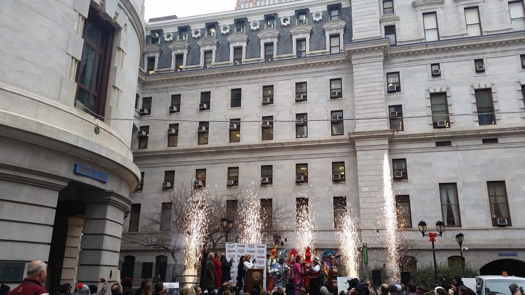 20141219_113157 Daytime fireworks as part of the New Year's Eve announcement. (Tm MacDonald/WHYY)