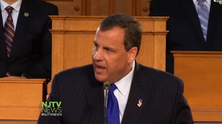  Governor Christie delivering his fifth State of the State address on January 13, 2015. (Image via NJTV) 