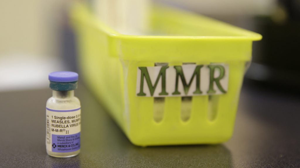 Measles Outbreak Boxes of single-doses vials of the measles-mumps-rubella virus vaccine live