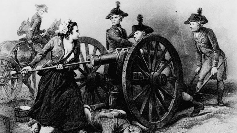  Molly Pitcher at the Battle of Monmouth, engraving by J.C. Armytage, c1859. Licensed under Public Domain 