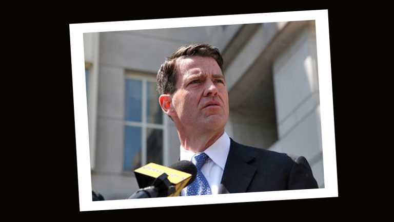  Bill Baroni, former deputy executive director at the Port Authority of New York and New Jersey, speaking outside Newark federal court after his arraignment (Stephen Nessen/WNYC) 