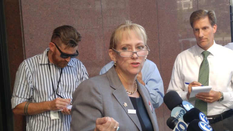  Donna Farrell of the World Meeting of Families says  tickets will be available to the general public, in addition to Catholic parishes, for events featuring Pope Francis Sept. 26 and 27. (Tom MacDonald/WHYY) 