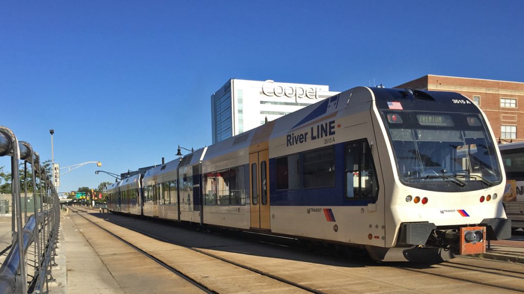  The NJ Transit Riverline approaching Broadway Station in Camden, (Alan Tu/WHYY, file) 