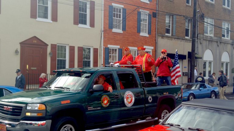  Veterans ride down the street at the annual parade in Delaware County. (Tom MacDonald/WHYY) 