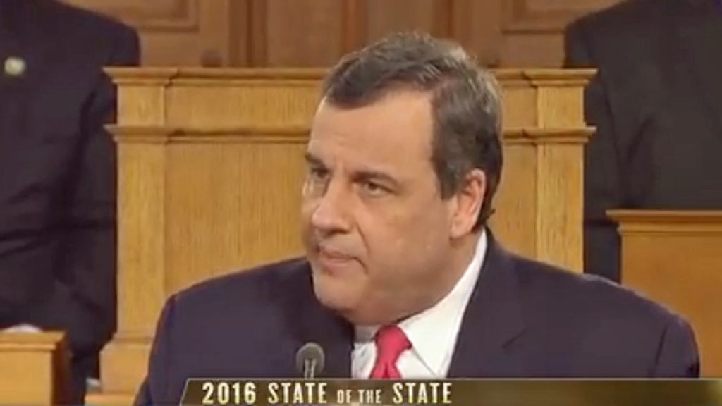 20160112-gov-christie-screen-shot-state-1200 Republican Governor Chris Christie speaking in Trenton on Tues, Jan 12, 2016. (Image via NJTV)