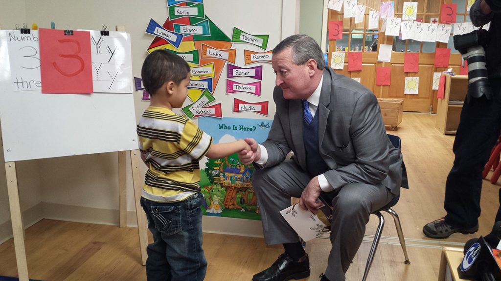 20160119_092721 Philadelphia Mayor Jim Kenney meets with students at Kinder Academy – a top-rated preschool option in Northeast Philadelphia. (Kevin McCorry)