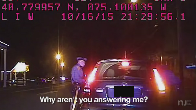 Dashboard video of Rebecca Musarra's traffic stop in Oct 2015. (Image via NJ.Com video)