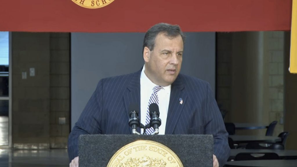 New Jersey Gov. Chris Christie announces his school funding plan at Hillsborough High School Tuesday