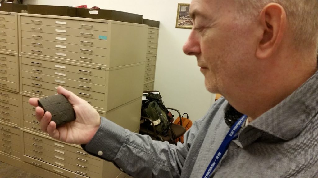 20160711_134628 That's not a Blackberry. Philip Jones at the Penn Museum holds a 5000 year old cunieform tablet
