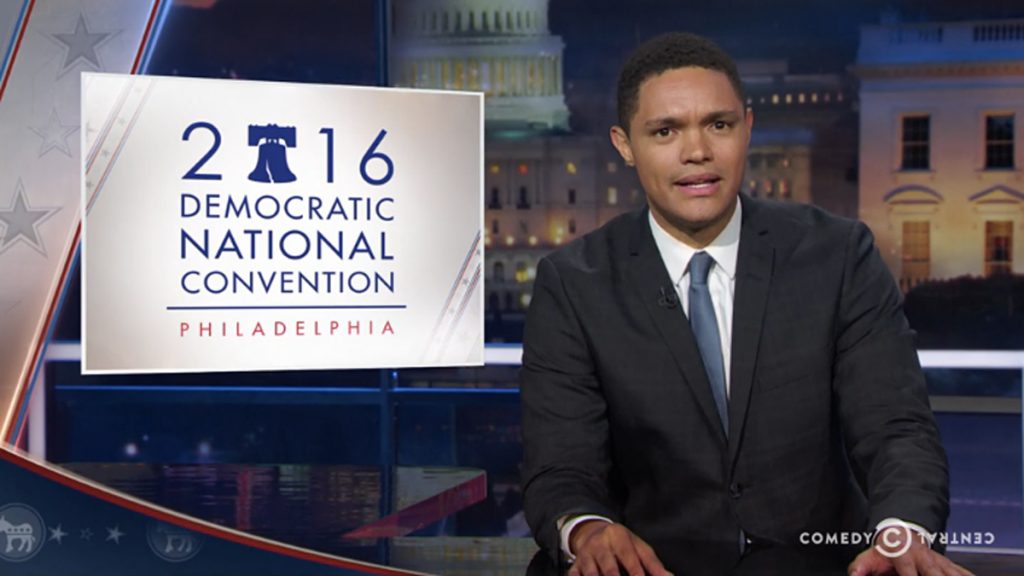 20160728-trevor-noah-1200 Trevor Noah from Tuesday night's broadcast recorded in Philadelphia. (Screen capture)