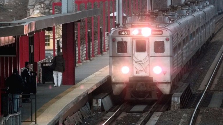 File photo: An Amtrak train passes a New Jersey Transit train at the Elizabeth train station Saturday