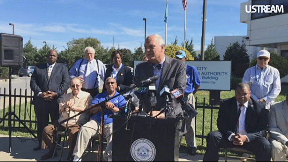 Atlantic City Mayor Don Guardian announces a plan to generate $100 million. (Screen shot from USTREAM)